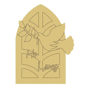 Design By Line Window MDF Cutout Dove On Branch With Olive Leaves And Script Lives - Unfinished For DIY