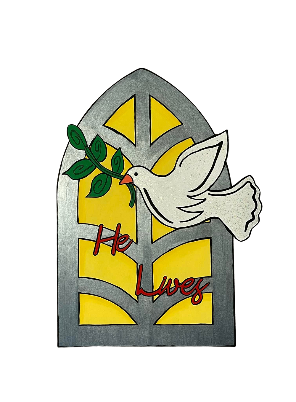 Design By Line Window MDF Cutout Dove On Branch With Olive Leaves And Script Lives - Unfinished For DIY