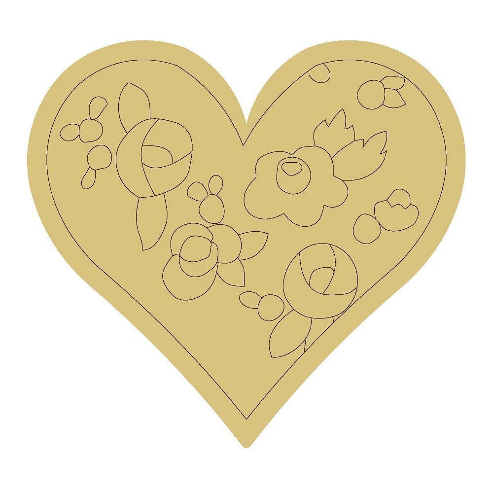 Design By Line Heart MDF Cutout Floral Heart Design - Unfinished For DIY