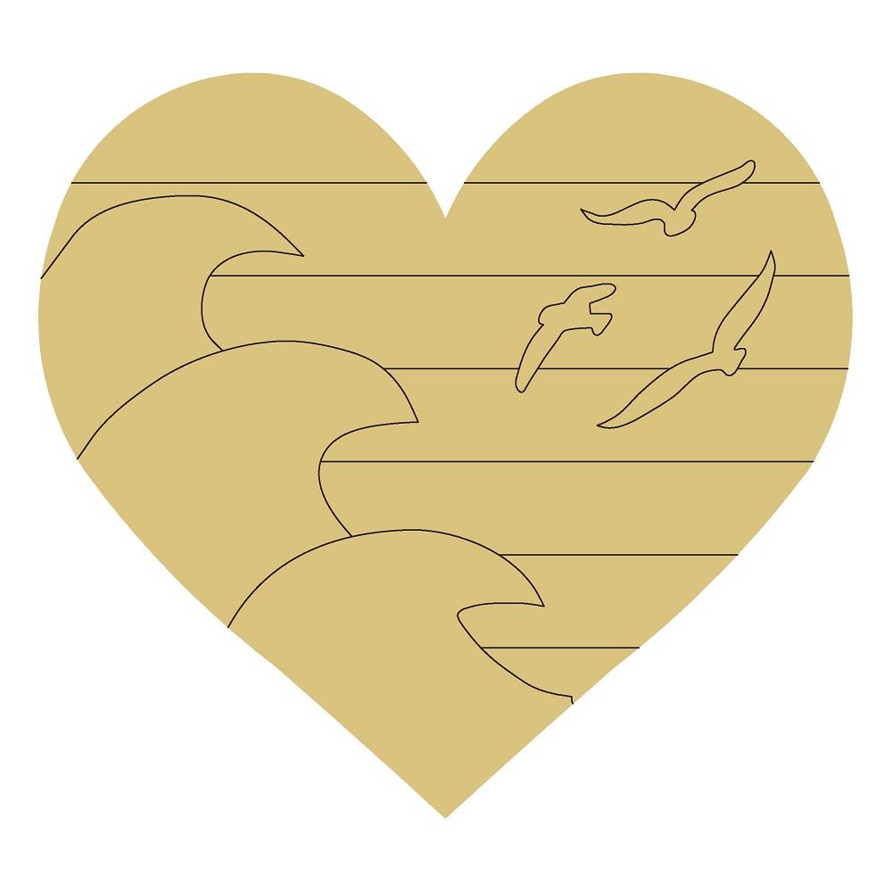 Design By Line Heart MDF Cutout Wave Heart With Birds - Unfinished For DIY