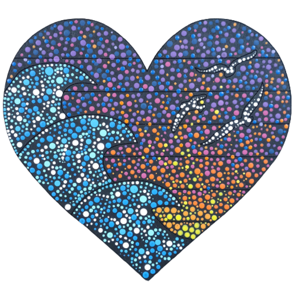 Design By Line Heart MDF Cutout Wave Heart With Birds - Unfinished For DIY