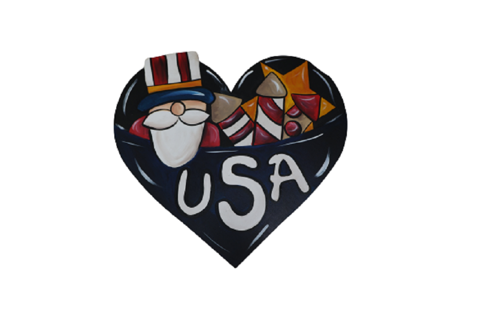 Design By Line Heart MDF Cutout Uncle Sam With Fireworks And USA - Unfinished For DIY