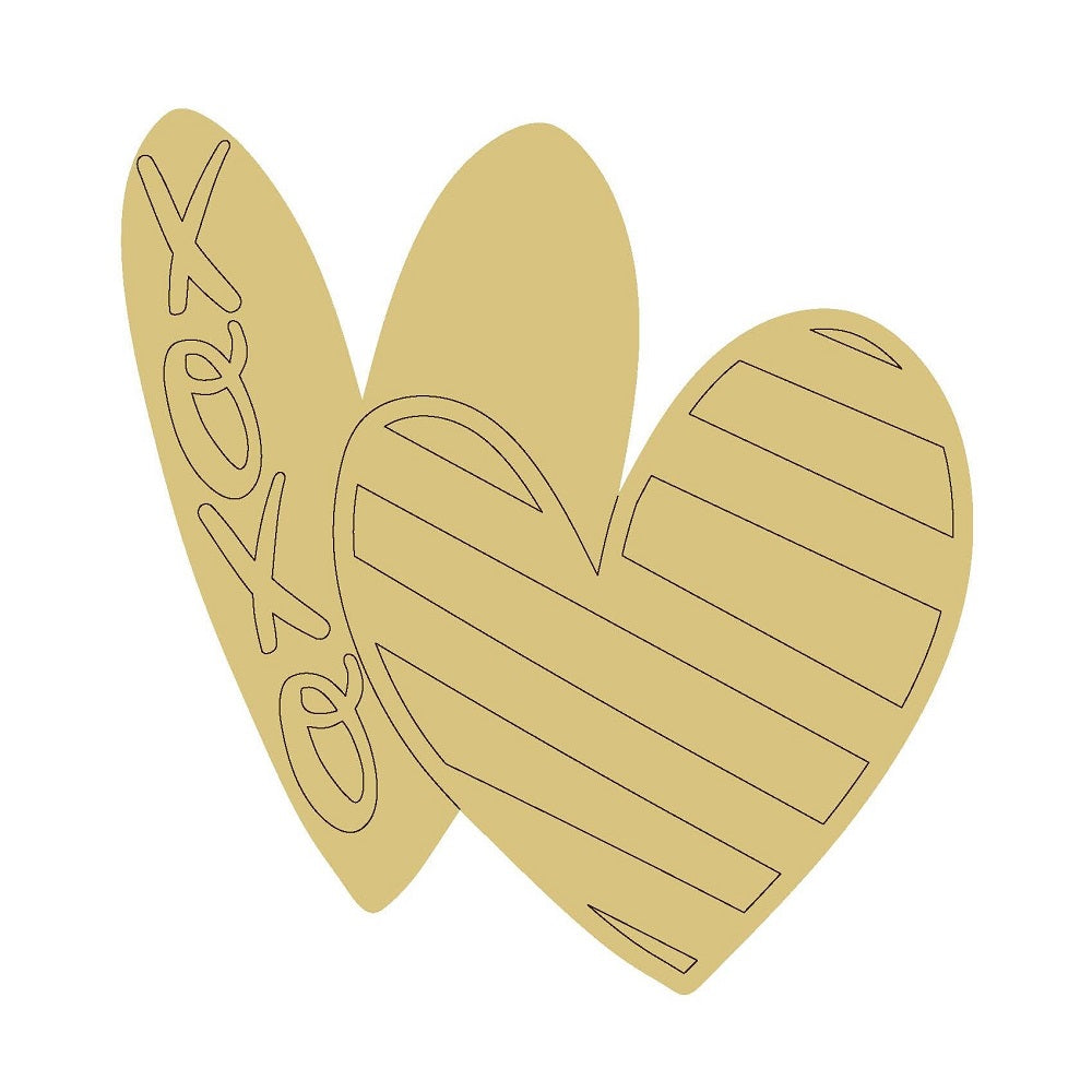 Design By Line Heart MDF Cutout XOXO Script And Stripes - Unfinished For DIY
