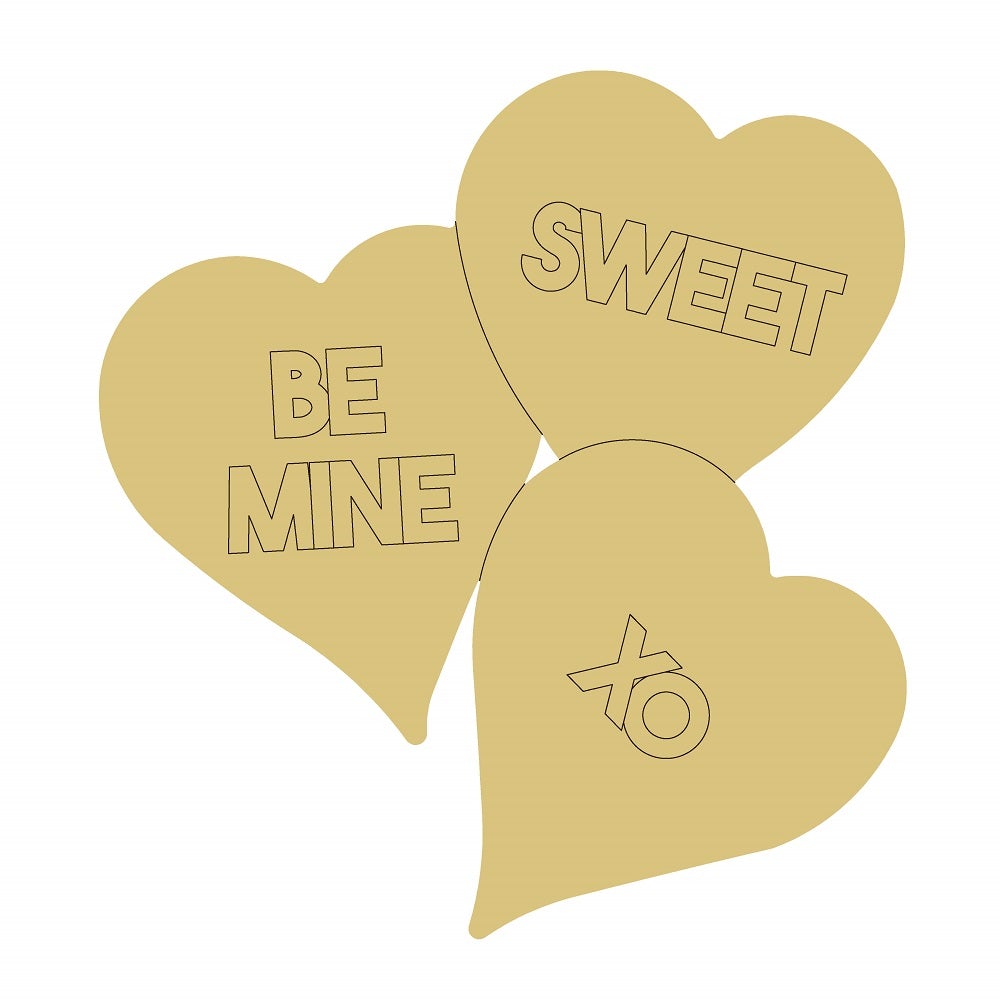 Design By Line Hearts MDF Cutout Be Mine Sweet XO - Unfinished For DIY
