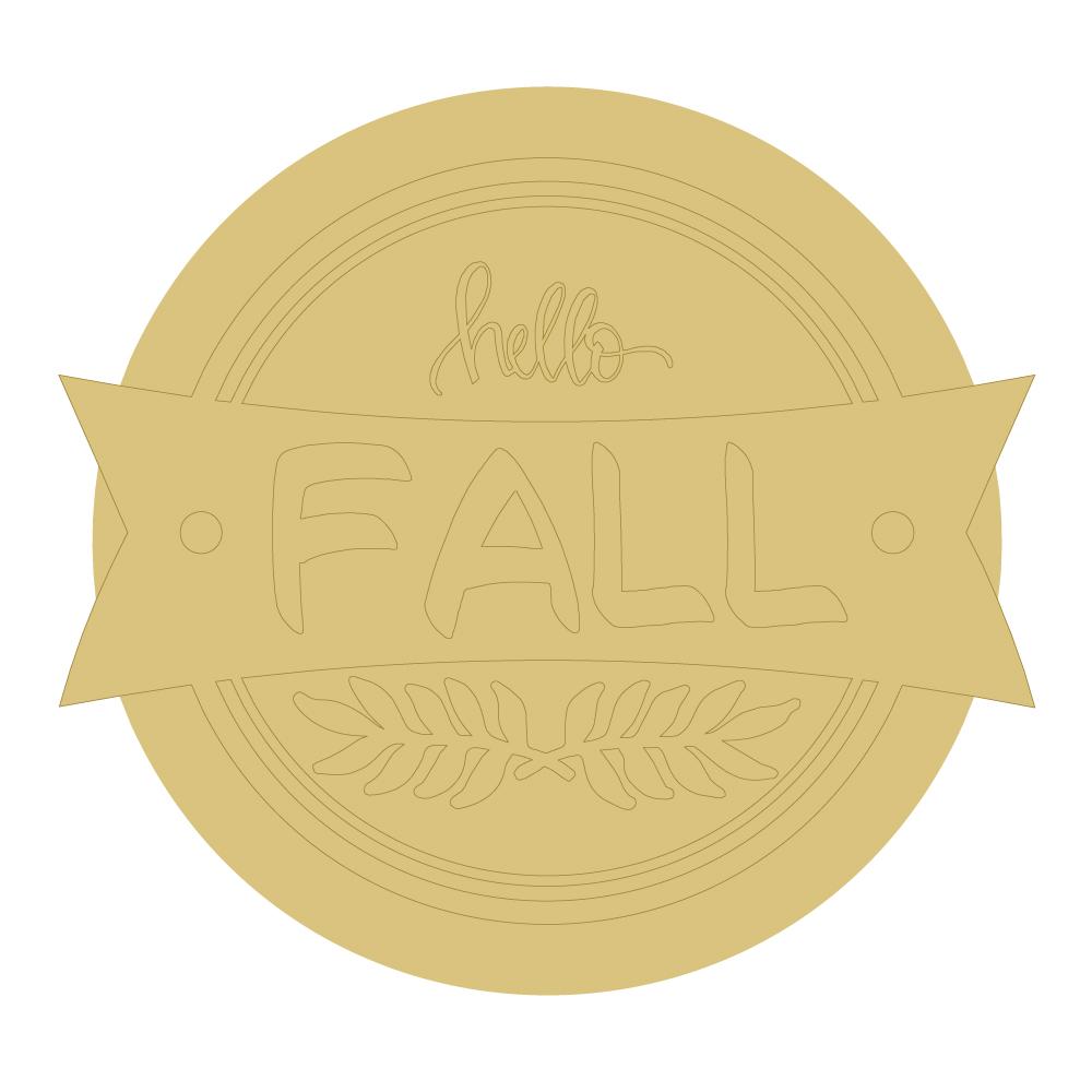 Design By Line Round MDF Cutout Hello Fall Banner With Laurel Wreath - Unfinished For DIY
