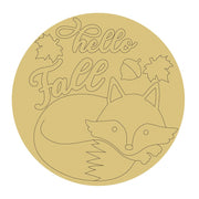 Design By Line Round MDF Cutout Hello Fall Fox With Leaves - Unfinished For DIY