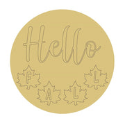 Design By Line Round MDF Cutout Hello Fall With Leaves - Unfinished For DIY