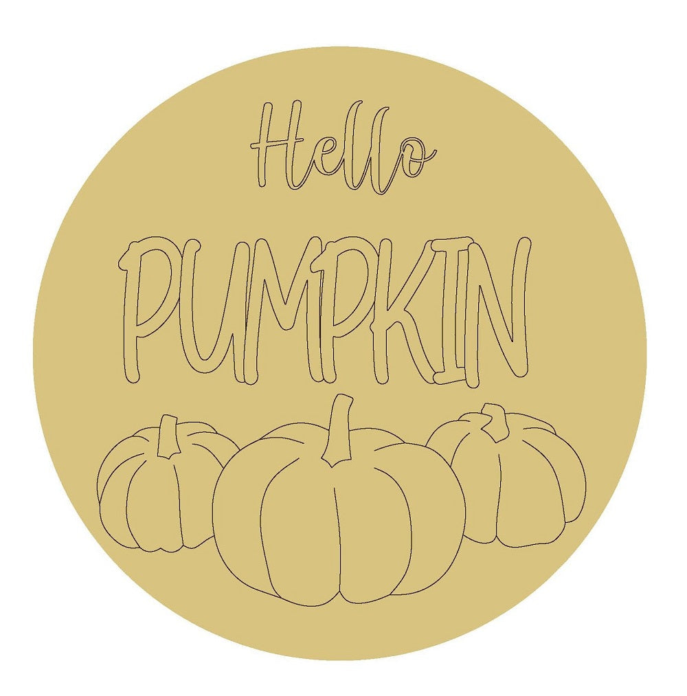 Design By Line Round MDF Cutout Hello Pumpkin With Three Pumpkins - Unfinished For DIY