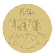 Design By Line Round MDF Cutout Hello Pumpkin With Three Pumpkins - Unfinished For DIY