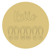 Design By Line Round MDF Cutout Hello Summer Flip Flops - Unfinished For DIY