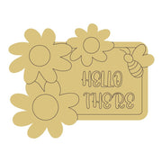 Design By Line Plaque MDF Cutout Floral Card With Bee With Hello There Word - Unfinished For DIY