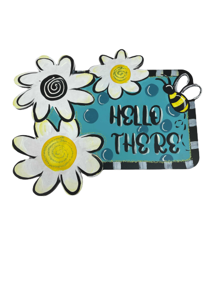 Design By Line Plaque MDF Cutout Floral Card With Bee With Hello There Word - Unfinished For DIY