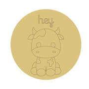 Design By Line Round MDF Cutout Hey Cow - Unfinished For DIY