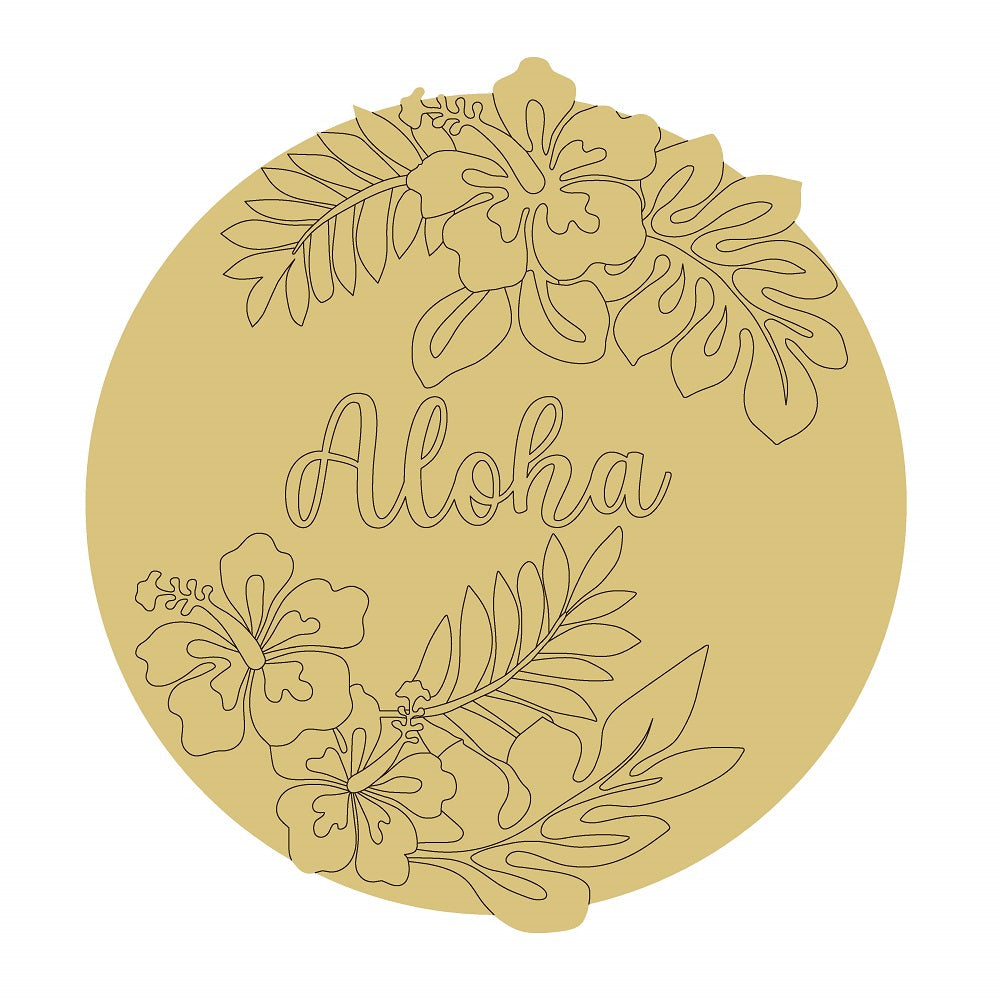 Design By Line Round MDF Cutout Aloha Hibiscus Floral - Unfinished For DIY