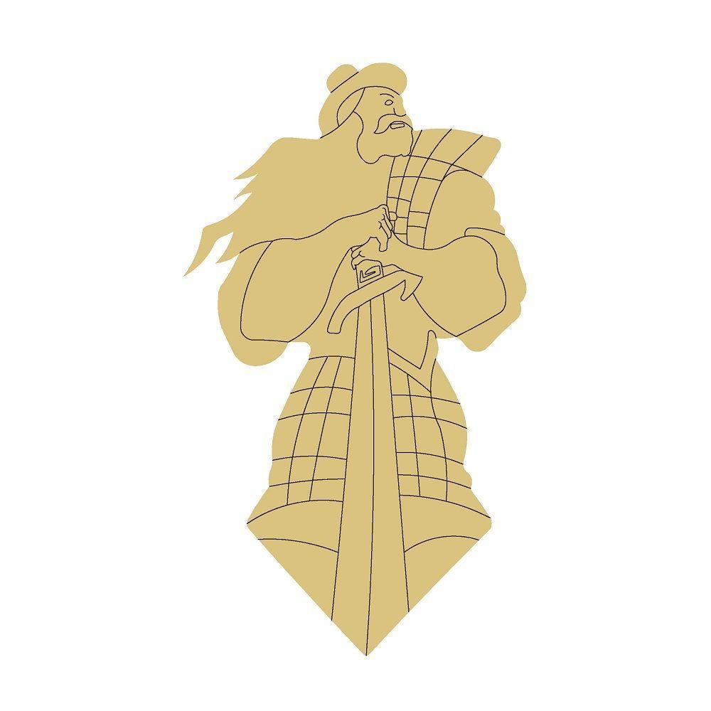 Design By Line Highlander Warrior  MDF Cutout With Claymore And Tartan Robe - Unfinished For DIY