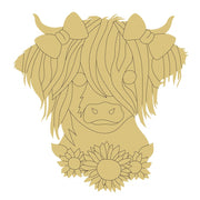 Design By Line Highlander Cow Silhouette MDF Cutout With Sunflower Garland - Unfinished For DIY