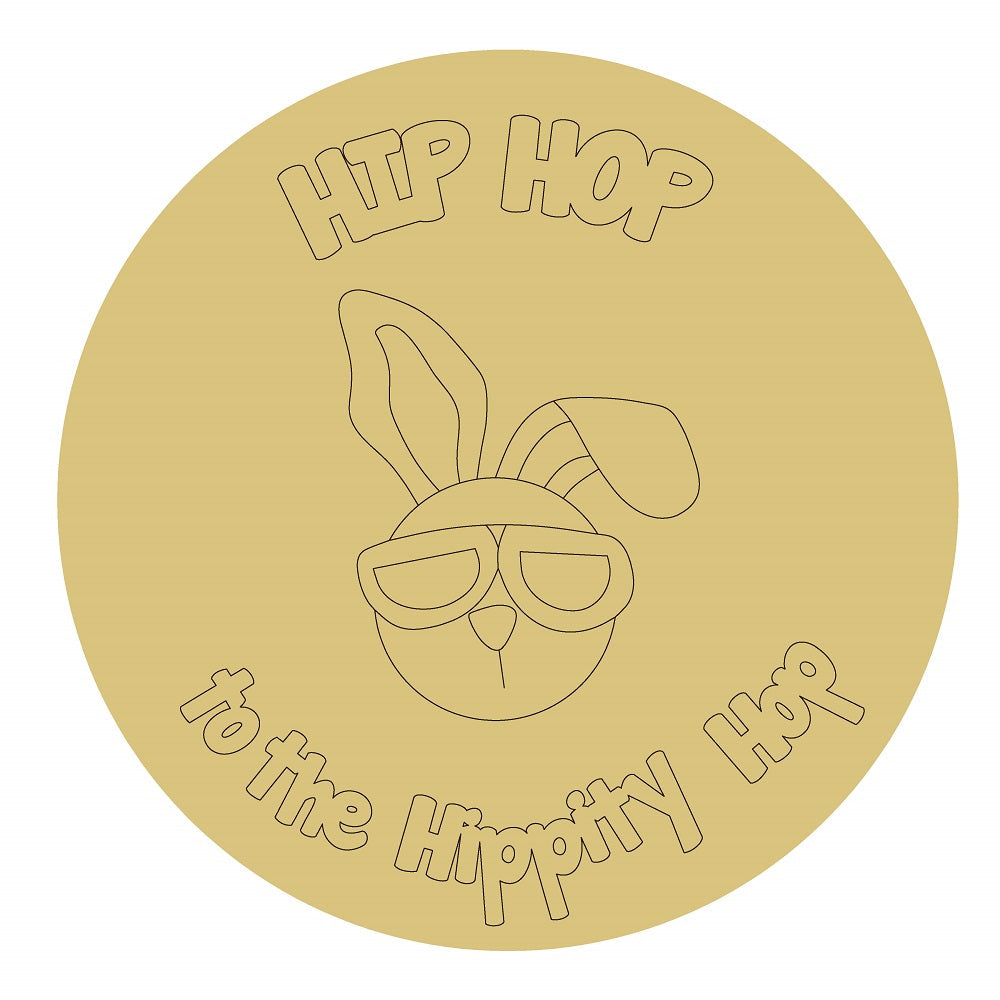 Design By Line Round MDF Cutout Hip Hop Bunny With Sunglasses - Unfinished For DIY