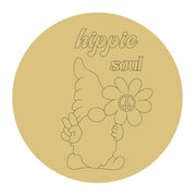 Design By Line Round MDF Cutout Hippie Soul Gnome With Flower And Peace Sign - Unfinished For DIY