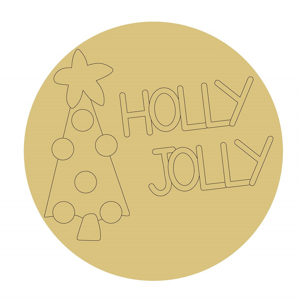 Design By Line Round MDF Cutout Holly Jolly Christmas Tree - Unfinished For DIY