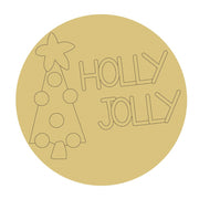 Design By Line Round MDF Cutout Holly Jolly Christmas Tree - Unfinished For DIY