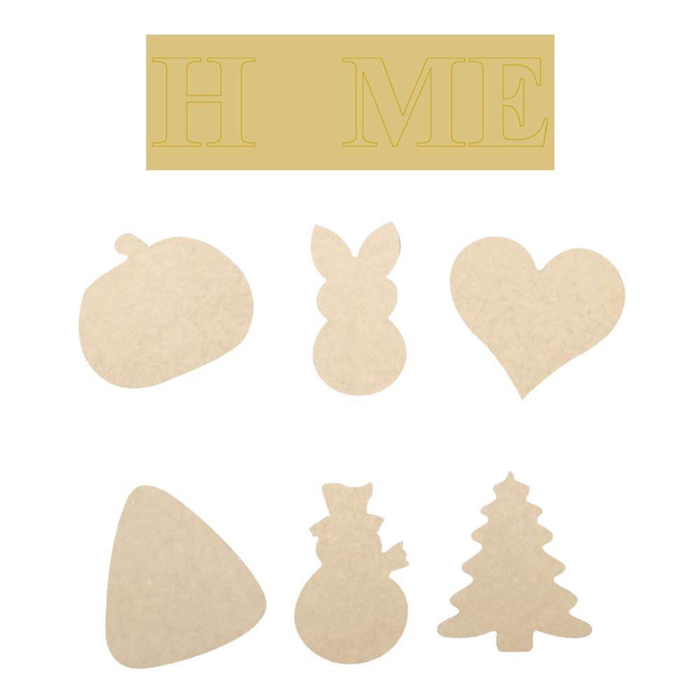 Design By Line Assorted Shapes MDF Cutout Apple, Bunny, Heart, Teardrop, Snowman, Christmas Tree - Unfinished For DIY