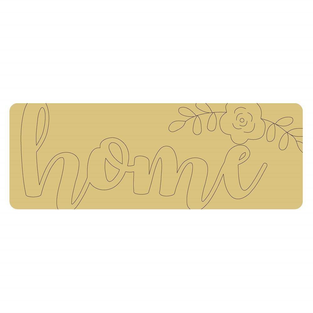 Design By Line Rectangle MDF Cutout Home Script With Floral Accent - Unfinished For DIY