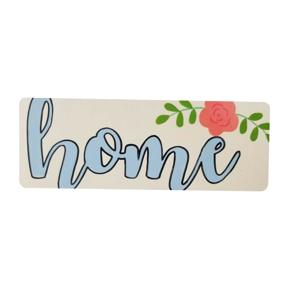 Design By Line Rectangle MDF Cutout Home Script With Floral Accent - Unfinished For DIY