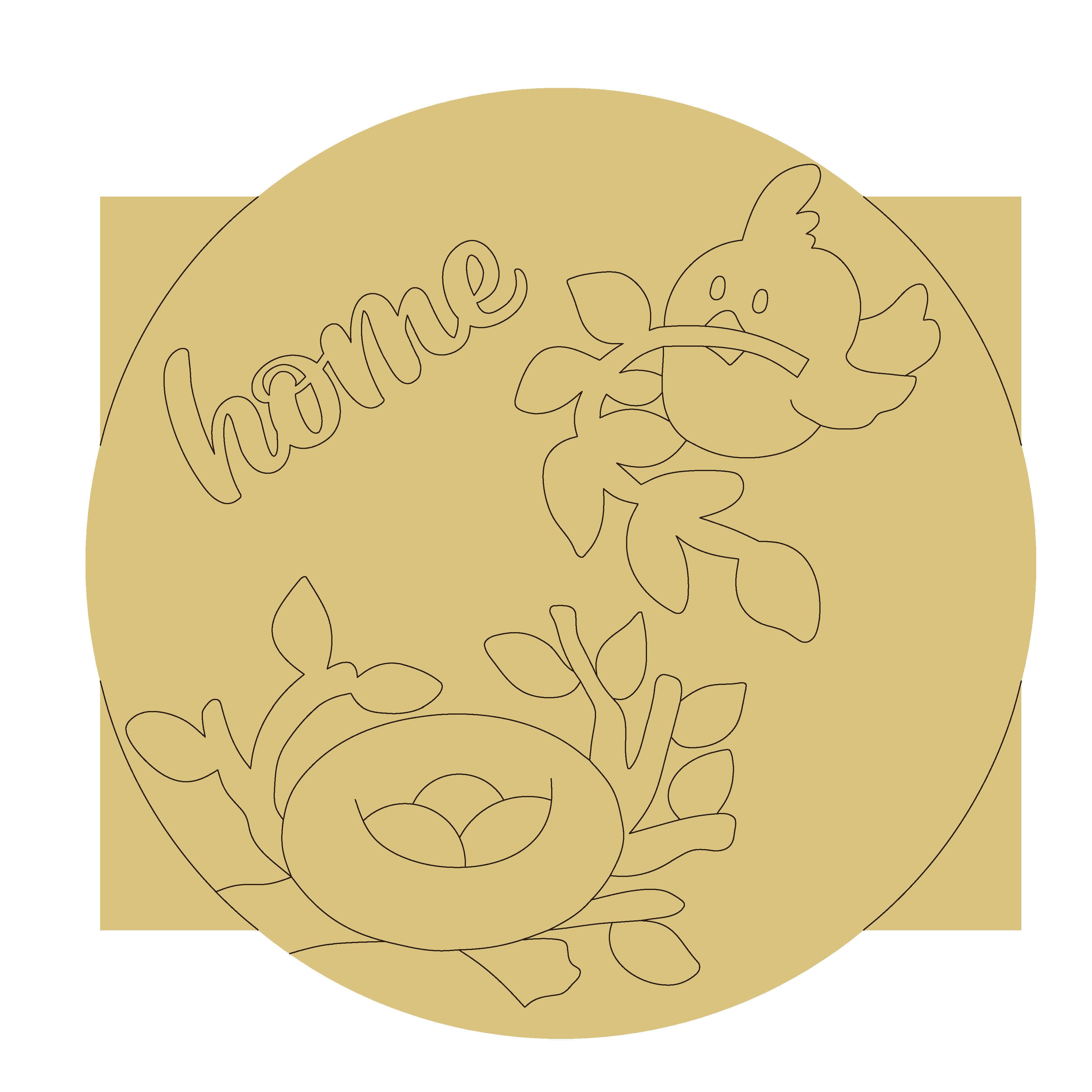 Design By Line Round MDF Cutout Home With Bird Nest Scene - Unfinished For DIY