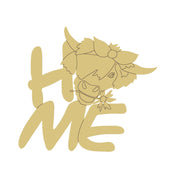 Design By Line Home MDF Cutout Home with Highlander Cow with Bow On Head And Flower In Mouth - Unfinished For DIY