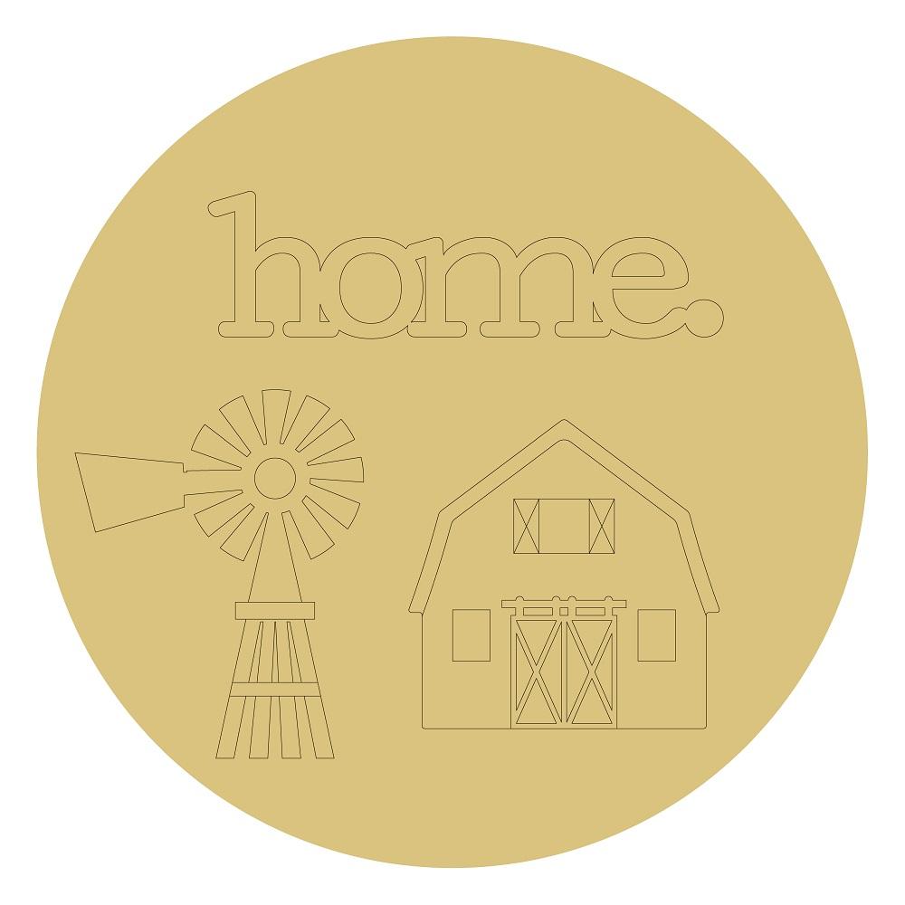 Design By Line Round MDF Cutout Home Windmill Barn Silhouette - Unfinished For DIY