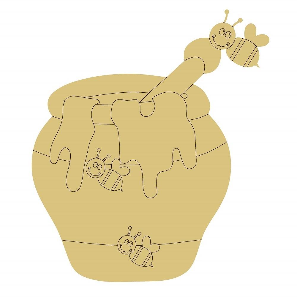 Design By Line Jar MDF Cutout Bees And Dripping Honey Design - Unfinished For DIY