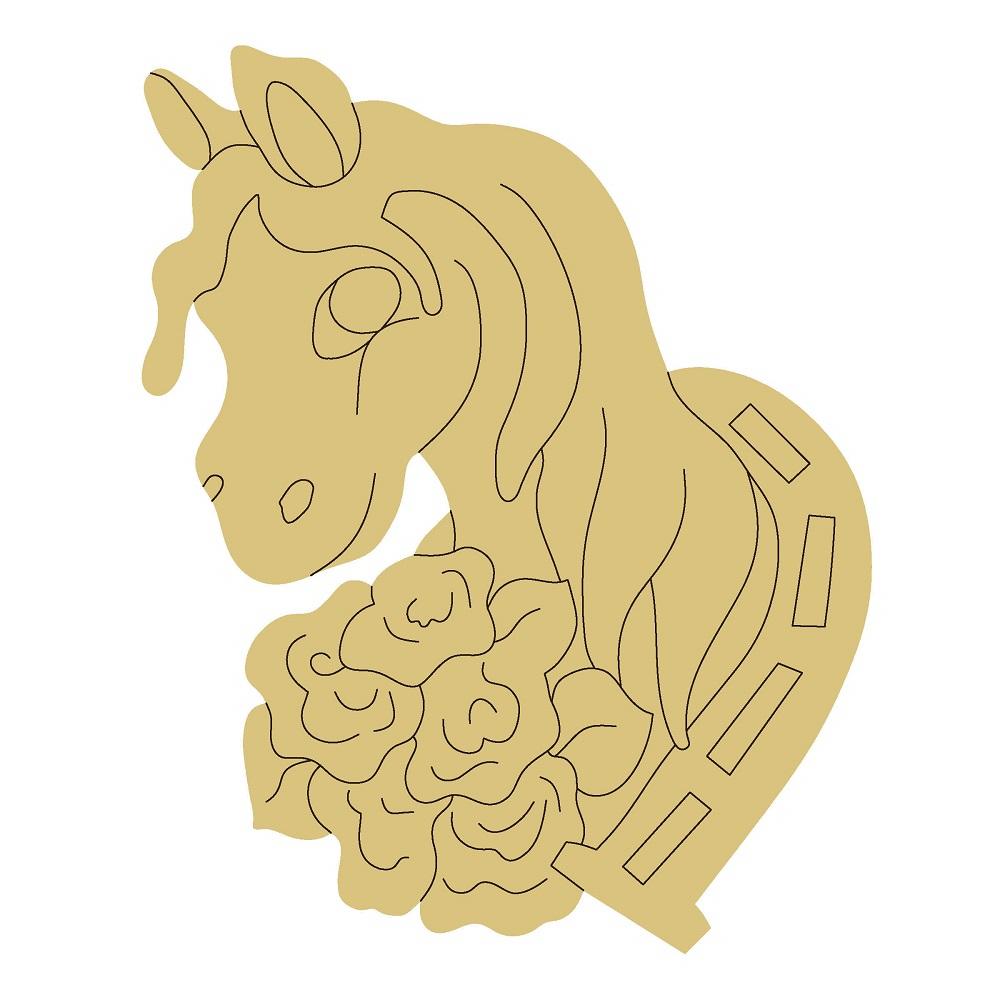 Design By Line Horse Head MDF Cutout With Roses - Unfinished For DIY