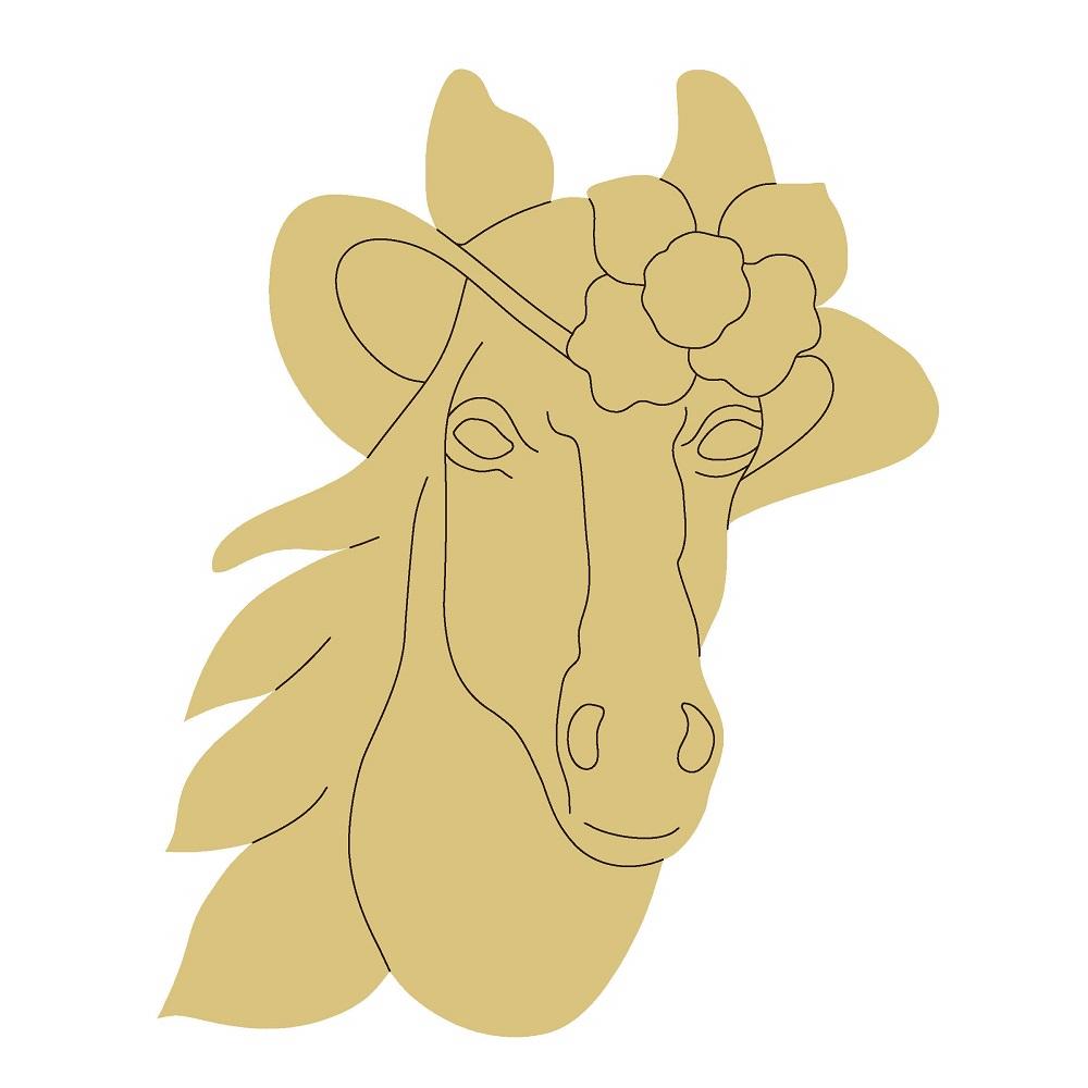 Design By Line Horse MDF Cutout Head With Floral Crown - Unfinished For DIY