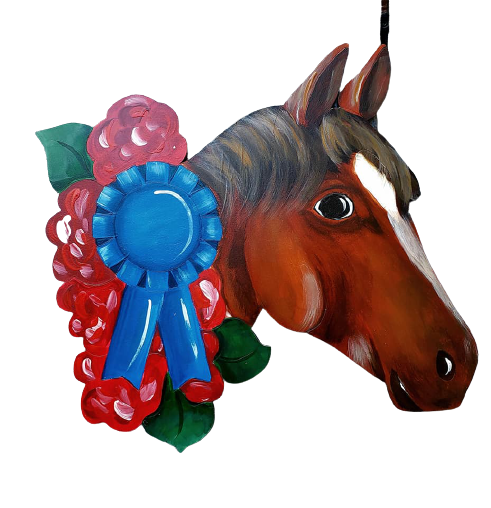 Design By Line Horse Head MDF Cutout With Rosette Ribbon - Unfinished For DIY
