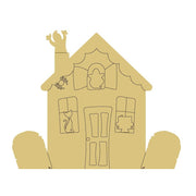 Design By Line House MDF Cutout Haunted House With Ghost In Center Window And Cat In Left Window - Unfinished For DIY
