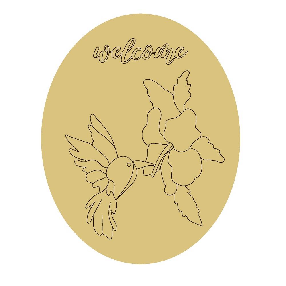 Design By Line Oval MDF Cutout Welcome Humming Bird With Flowers - Unfinished For DIY