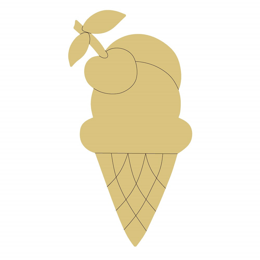 Design By Line Ice Cream Cone MDF Cutout Double Scoop Silhouette With Criss-Cross Cone Pattern - Unfinished For DIY