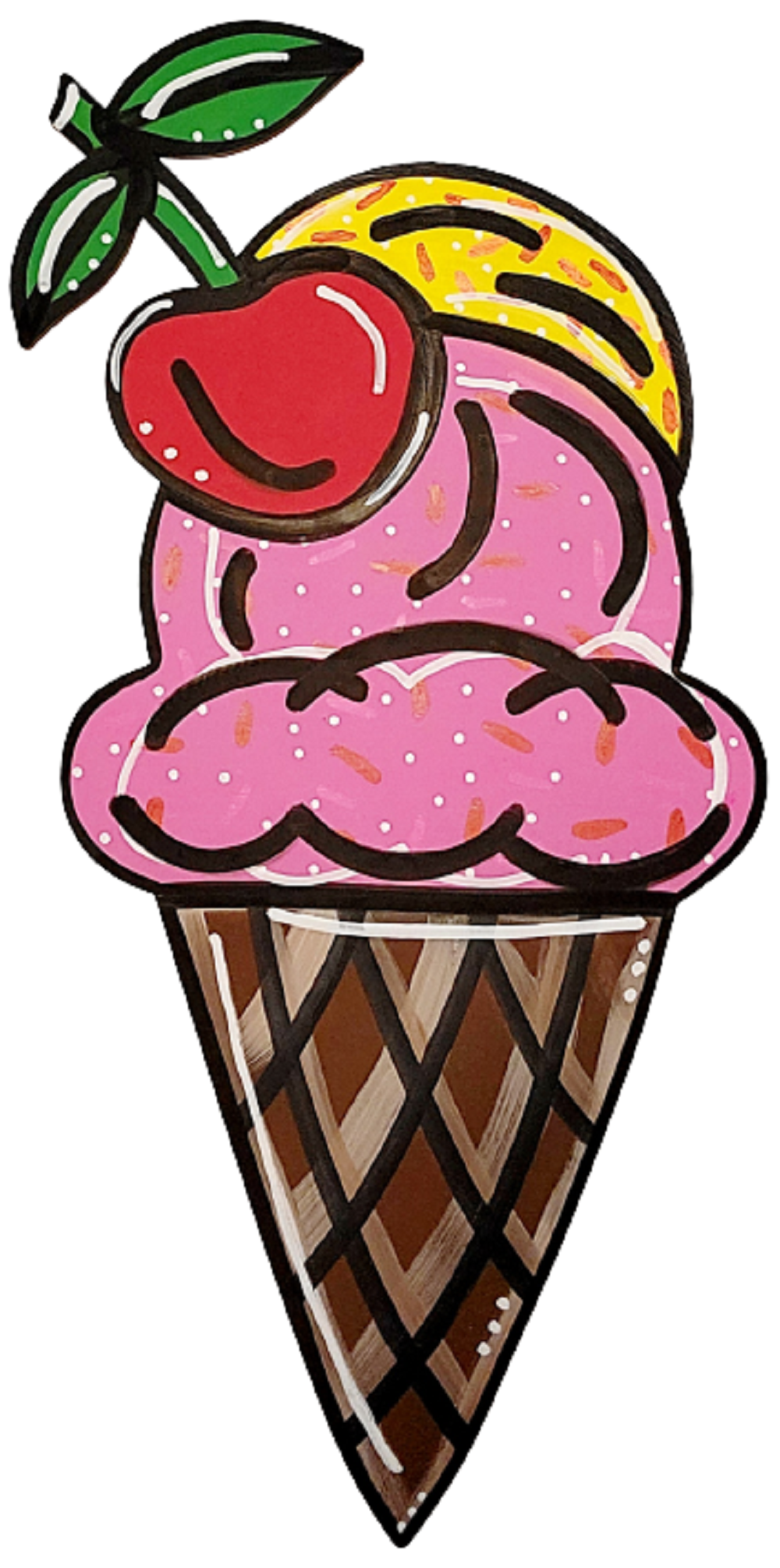 Design By Line Ice Cream Cone MDF Cutout Double Scoop Silhouette With Criss-Cross Cone Pattern - Unfinished For DIY