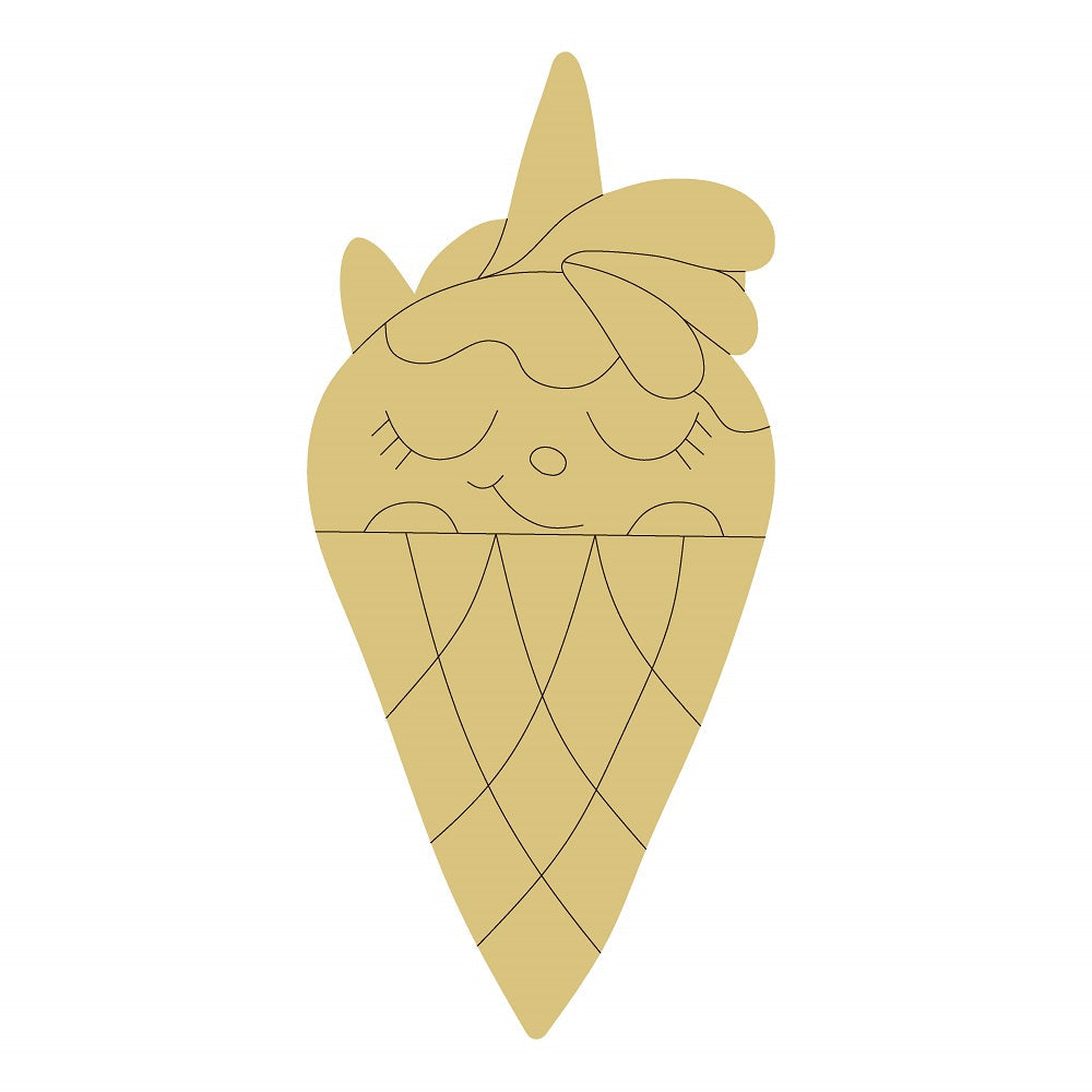 Design By Line Ice Cream Cone MDF Cutout Smiling Face Diamond Lattice Cone - Unfinished For DIY
