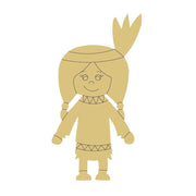 Design By Line Girl Silhouette MDF Cutout Native Headdress With Feather Beaded Braids And Fringed Dress - Unfinished For DIY