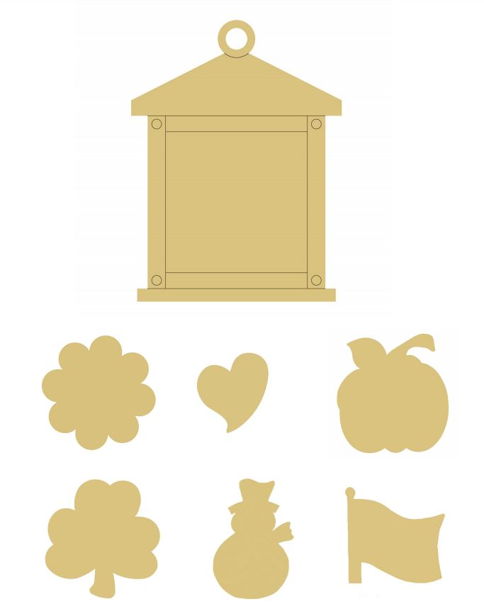 Basic Shape Interchangeable MDF Cutout Floral Heart Apple Clover Snowman Flag - Unfinished For DIY