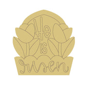 Design By Line He Is Risen MDF Cutout With Cross And Tulips - Unfinished For DIY