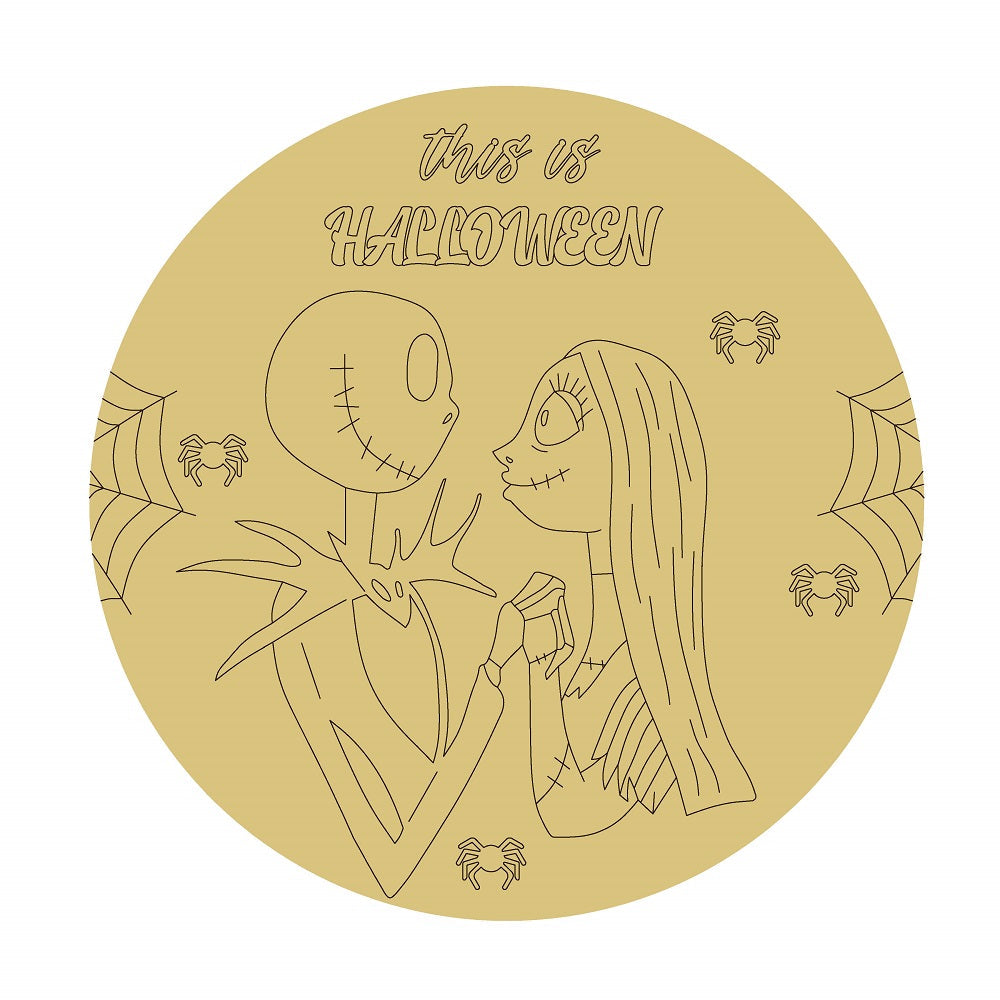 Design By Line Round MDF Cutout Jack And Sally This Is Halloween - Unfinished For DIY