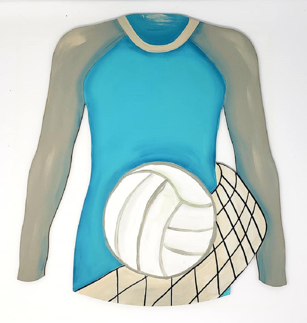 Design By Line Jersey MDF Cutout Volleyball Ball & Net Silhouette - Unfinished For DIY