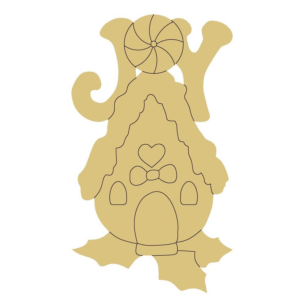 Design By Line Gingerbread House MDF Cutout Joy with Candy  - Unfinished For DIY