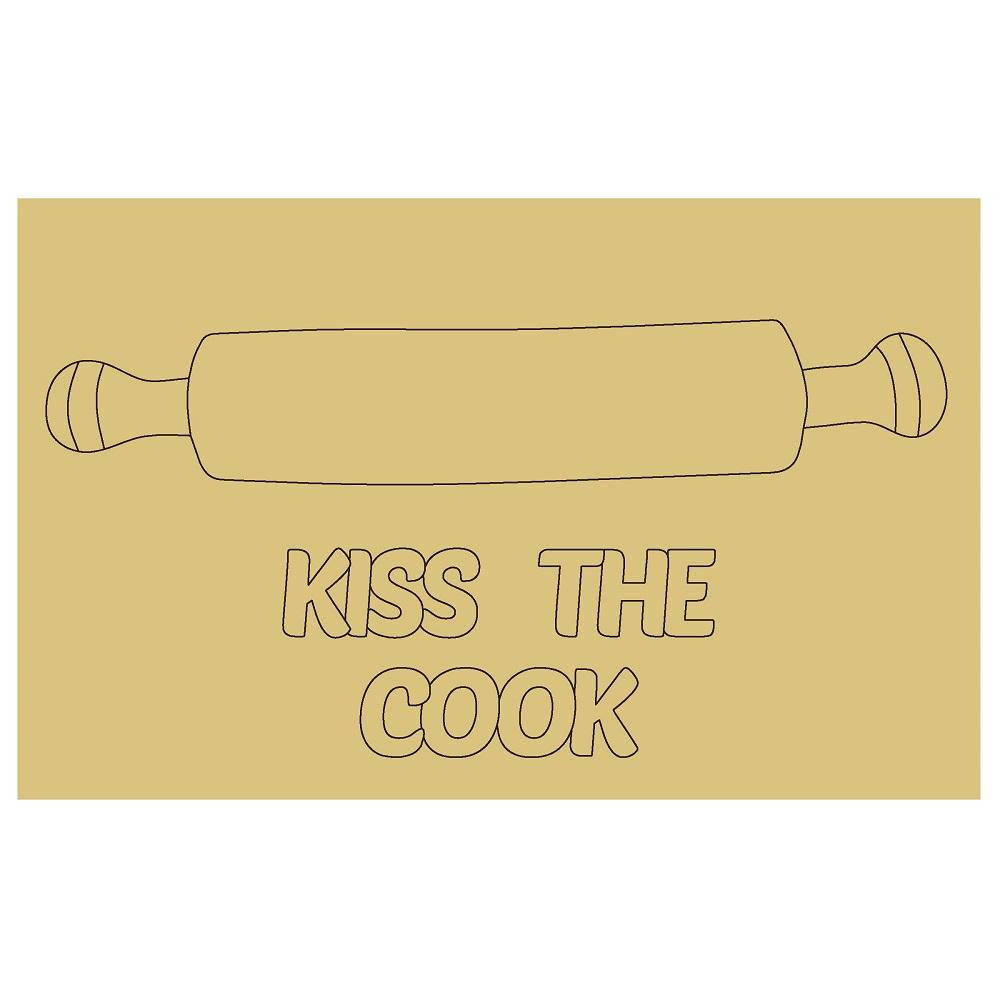 Design By Line Rectangle Rolling Pin MDF Cutout Kiss The Cook - Unfinished For DIY