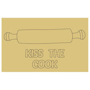 Design By Line Rectangle Rolling Pin MDF Cutout Kiss The Cook - Unfinished For DIY