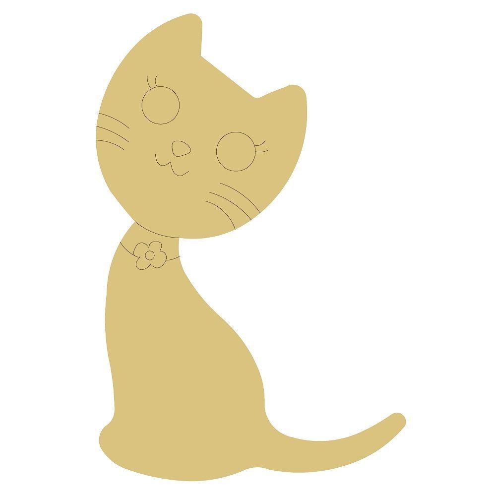 Design By Line Cat MDF Cutout  With Flower Collar - Unfinished For DIY