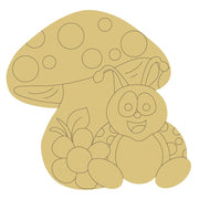 Design By Line Mushroom MDF Cutout Lady Bug Sitting In Front of a  Mushroom With Flowers - Unfinished For DIY