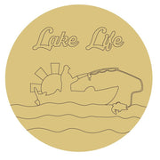 Design By Line Round MDF Cutout Lake Life Fisherman On Boat - Unfinished For DIY